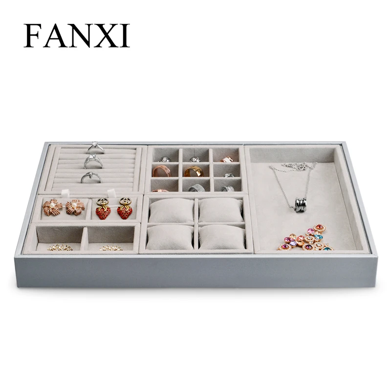 FANXI Stackable Jewelry Tray Case Jewelry Display Storage Box Portable Ring Earrings Necklace Organizer Box Jewelry Holder