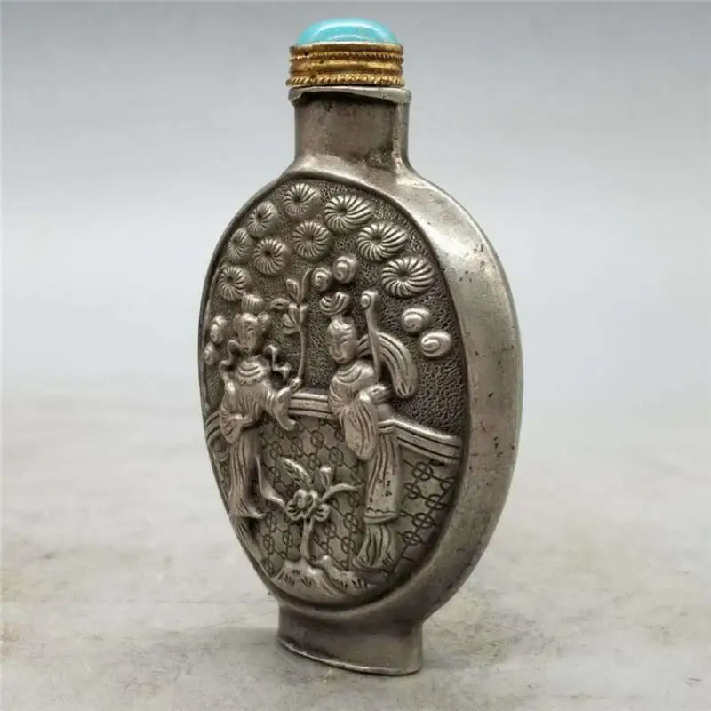 Китайские антиквариаты фэншуй медная посуда белая табачная бутылка резная