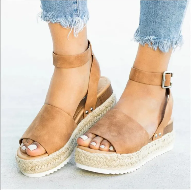 

AOSPHIRAYLIAN Sandals Women Summer 2023 Espadrilles Platform Wedges High Heels Ankle Strap Beach Women's Shoes