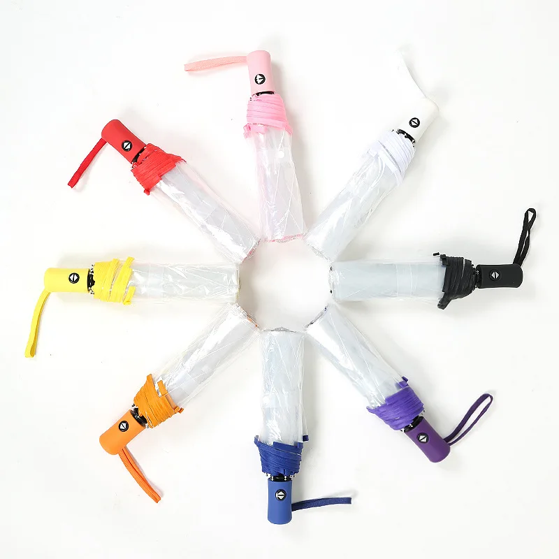 

2023 Creative Transparent Umbrella Automatic Umbrella Three-fold Compact Folding Windproof Rain Proof Style Transparent Umbrella