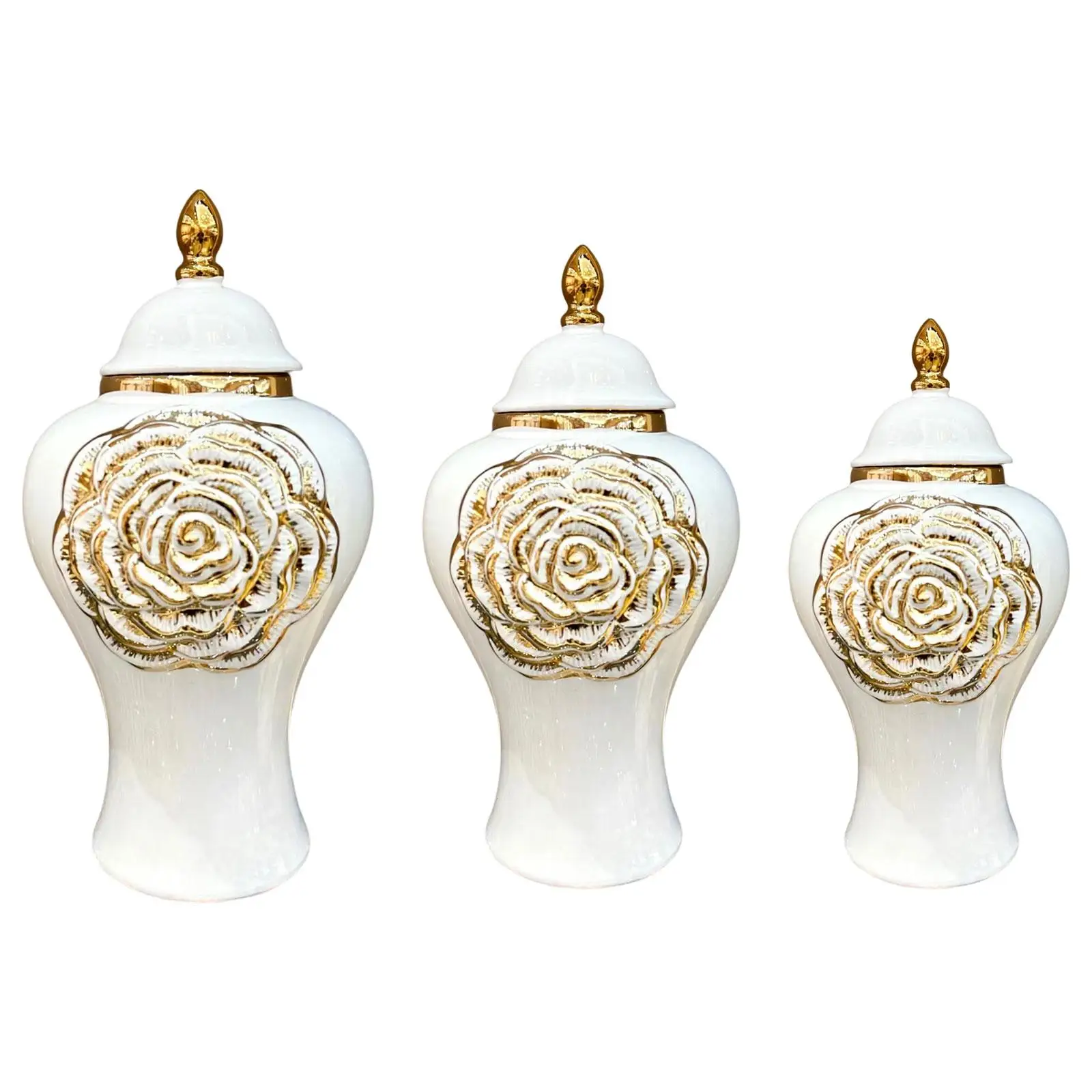 

Porcelain Vase Ginger Jar with Lid for Entryway Tables Multipurpose Fine Glaze Finish with Gold Flower European Style Handicraft