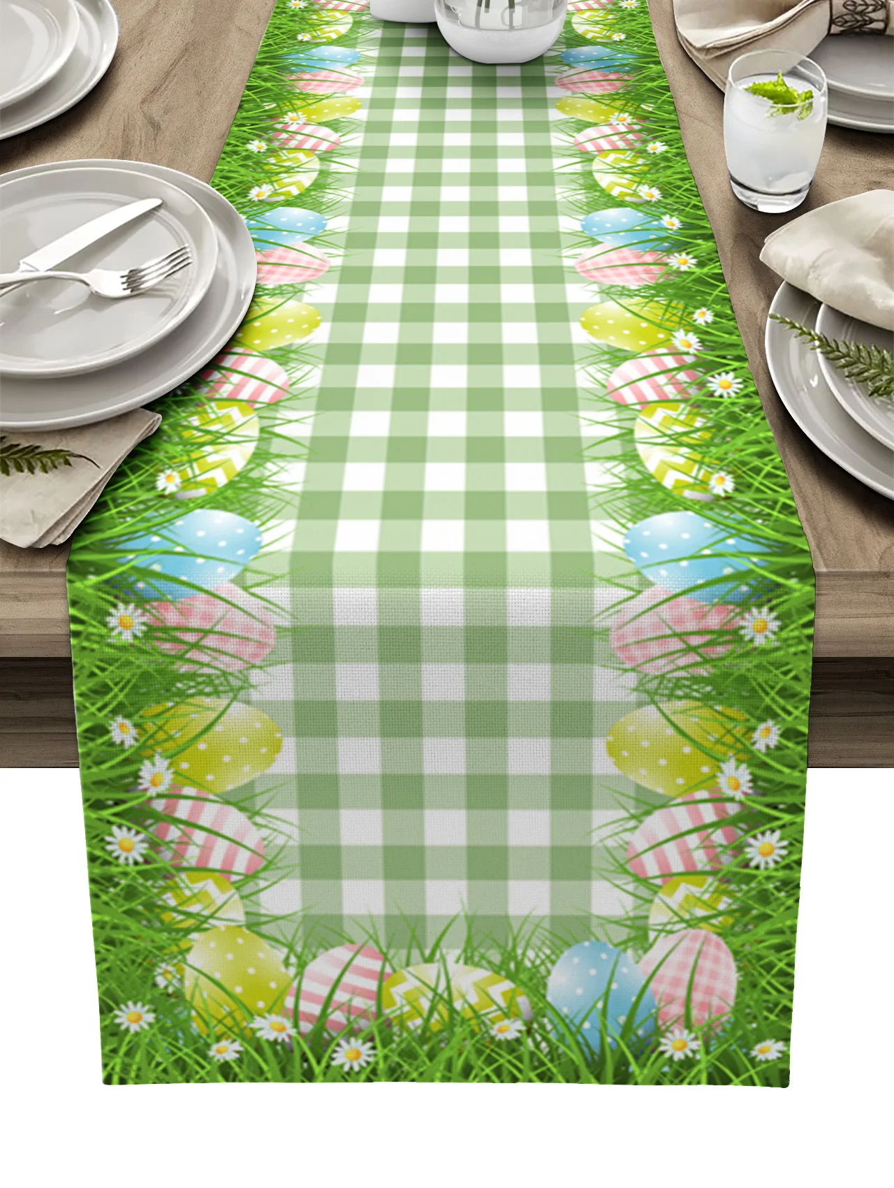 

Пасхальные яйца, зеленые клетчатые маргаритки, Настольная дорожка, праздничный свадебный Декор, пасхальное украшение для обеденного стола,...