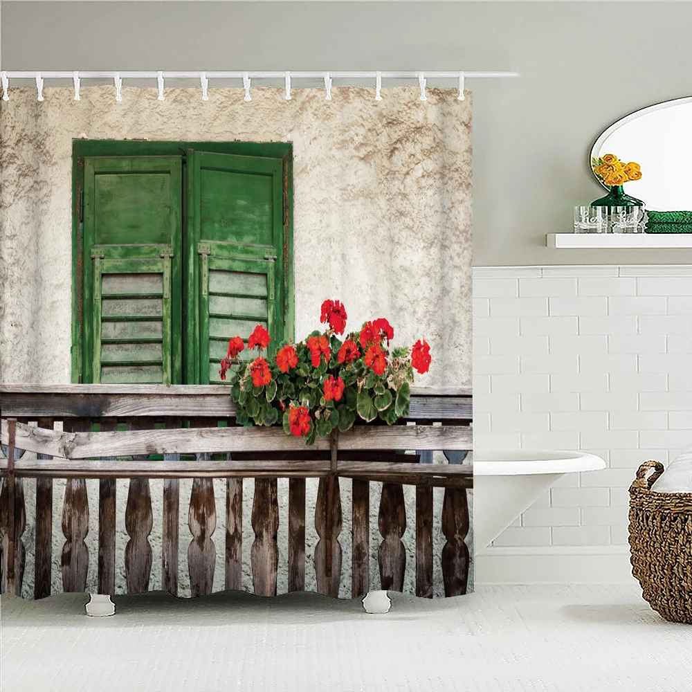 

landscape Curtain Curtain Polyester Fabric Bath Curtains 3d Printed With Hooks Bath Screen Waterproof Bathroom