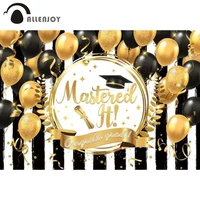 allenjoy mastered it party prom background congrats graduation gold black stripe balloons ribbons banner photophone backdrop