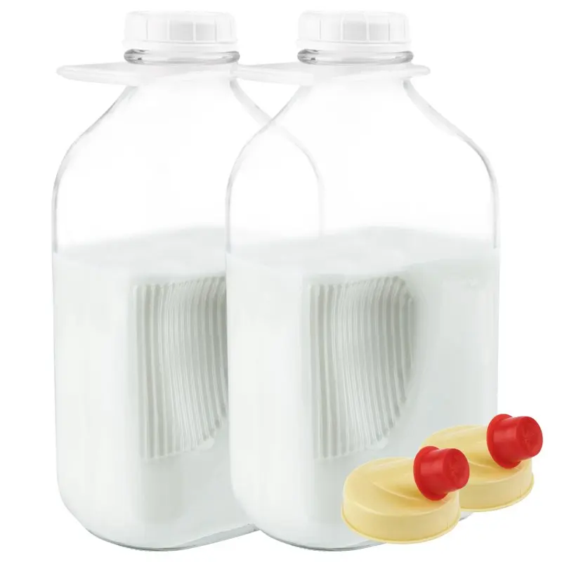 

Элегантная упаковка стеклянных бутылок для молока объемом 2 унции с крышками, дозатор молока на половину галлона в холодильнике и кувшин с крышкой