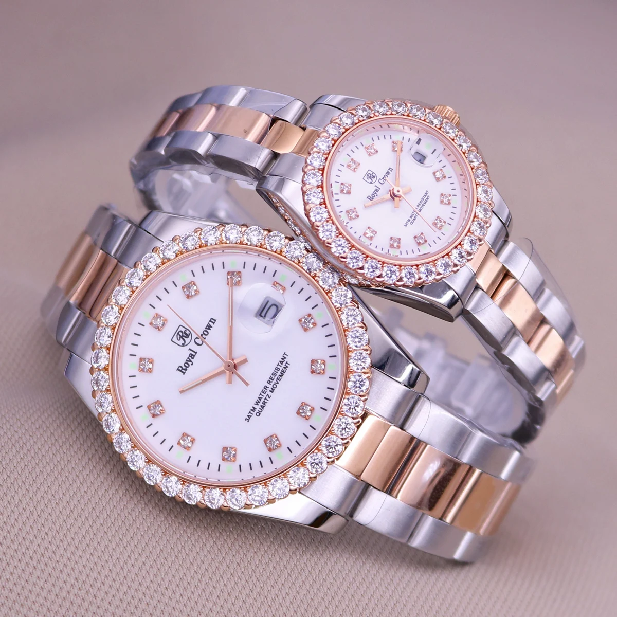 Claw-setting Cubic Zircon Men's Watch Women's Watch Fine Clock All Stainless Steel Bracelet Luxury Lovers' Gift Royal Crown