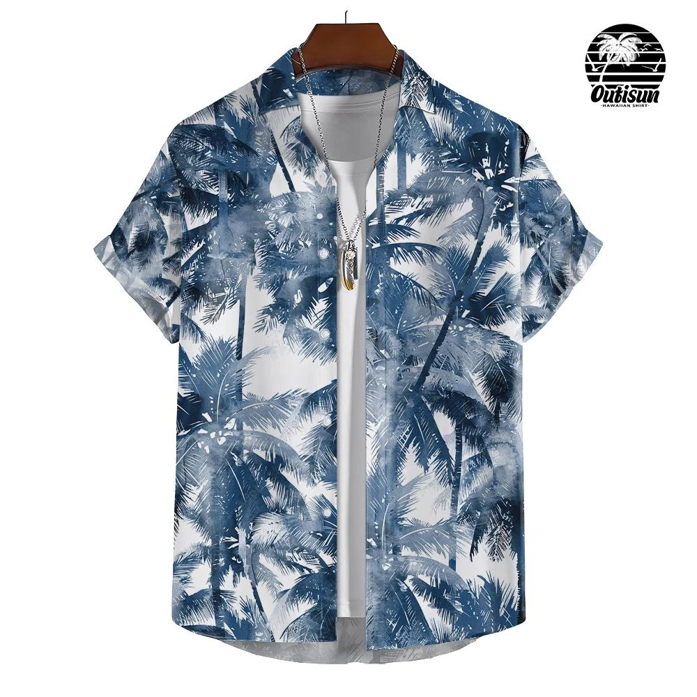 

Casual Hawaiian men's coconut print beach pattern Street trend Multi-functional European size loose oversized shirt