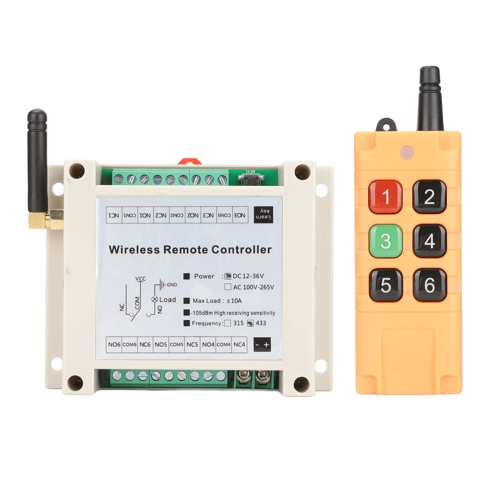 

Remote Control Switch Multifunctional 6CH 433Mhz Remote Control Relay for Electric Doors Windows Industry DC12‑36V