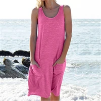 womens tunic loose dress 2022 summer casual solid sundress o neck sleeveless pockets loose beach dresses party vacation wear
