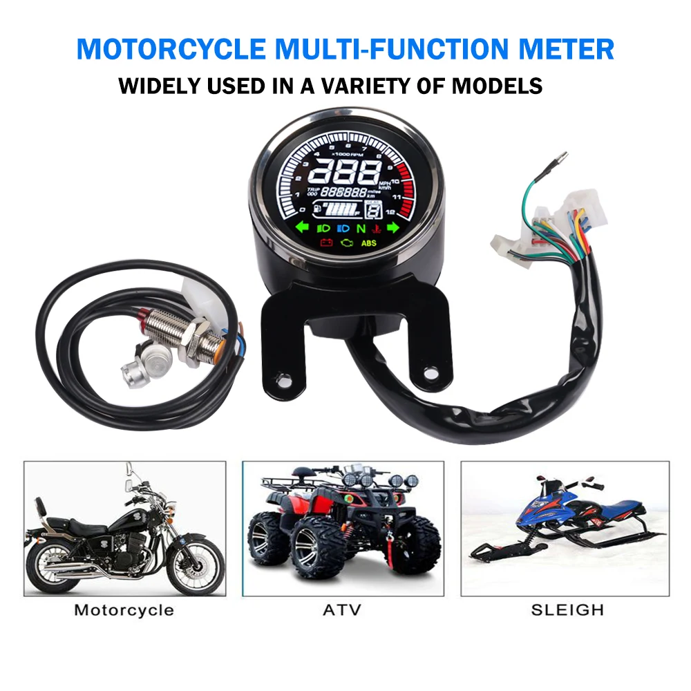 12V Motorcycle Tachometer Meter LED Backlight LCD For Harley-Digital Speedometer Temperature Fuel Meter Motorcycle Level Gauge