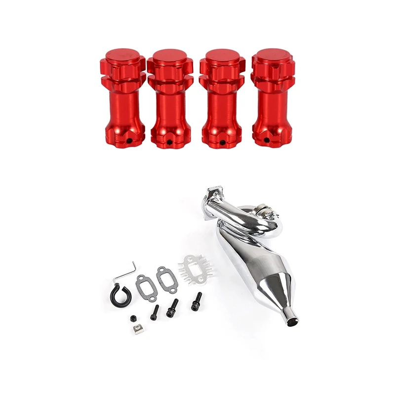 

4Pcs Enhanced Mount Adapter Cover HUB For HSP With Chrome Resonant Tube Tuned Pipe For 1/5 HPI Baj
