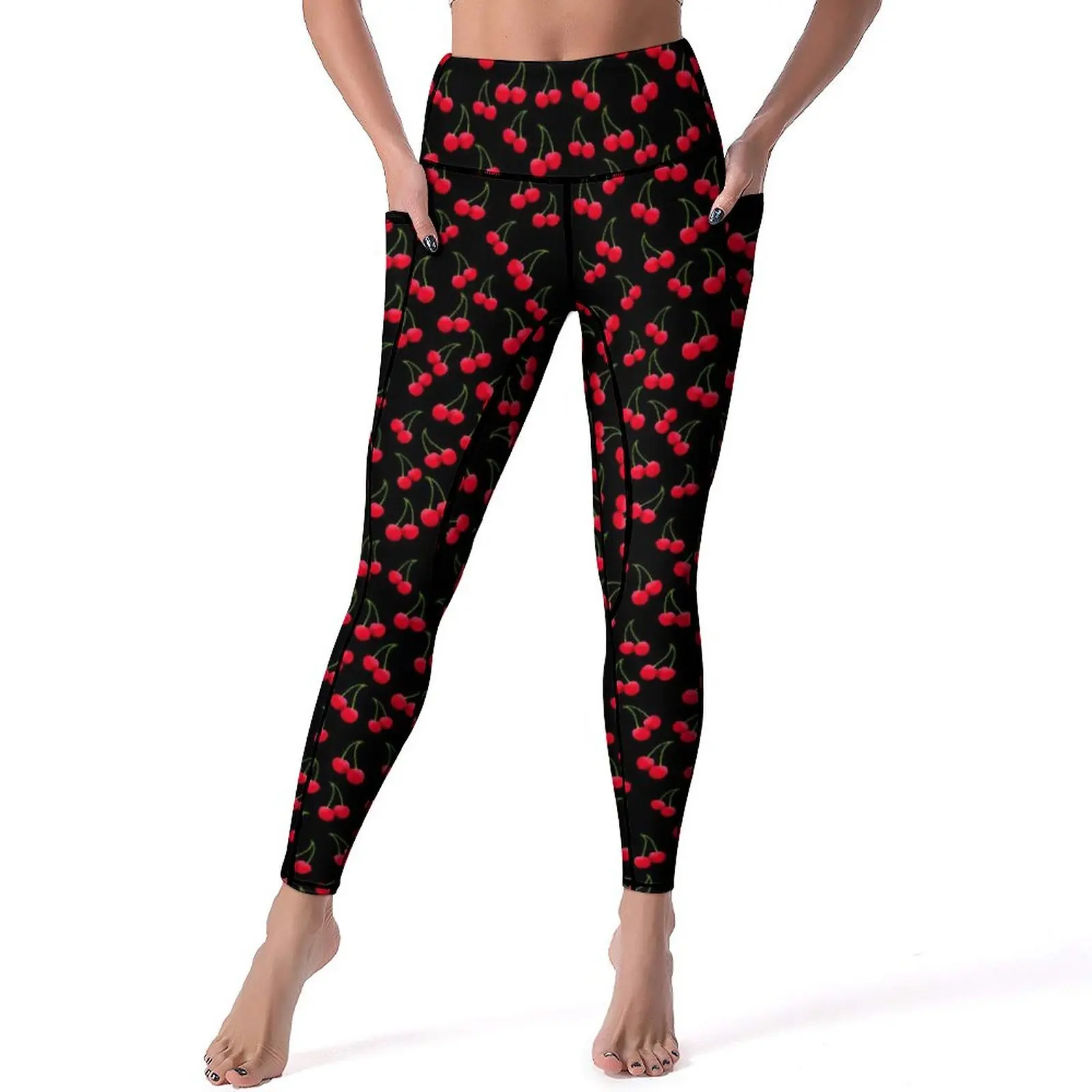 

Cherries Jubilee Yoga Pants Red Fruits Print Gym Leggings High Waist Stretchy Sports Tights Novelty Printed Yoga Legging Gift