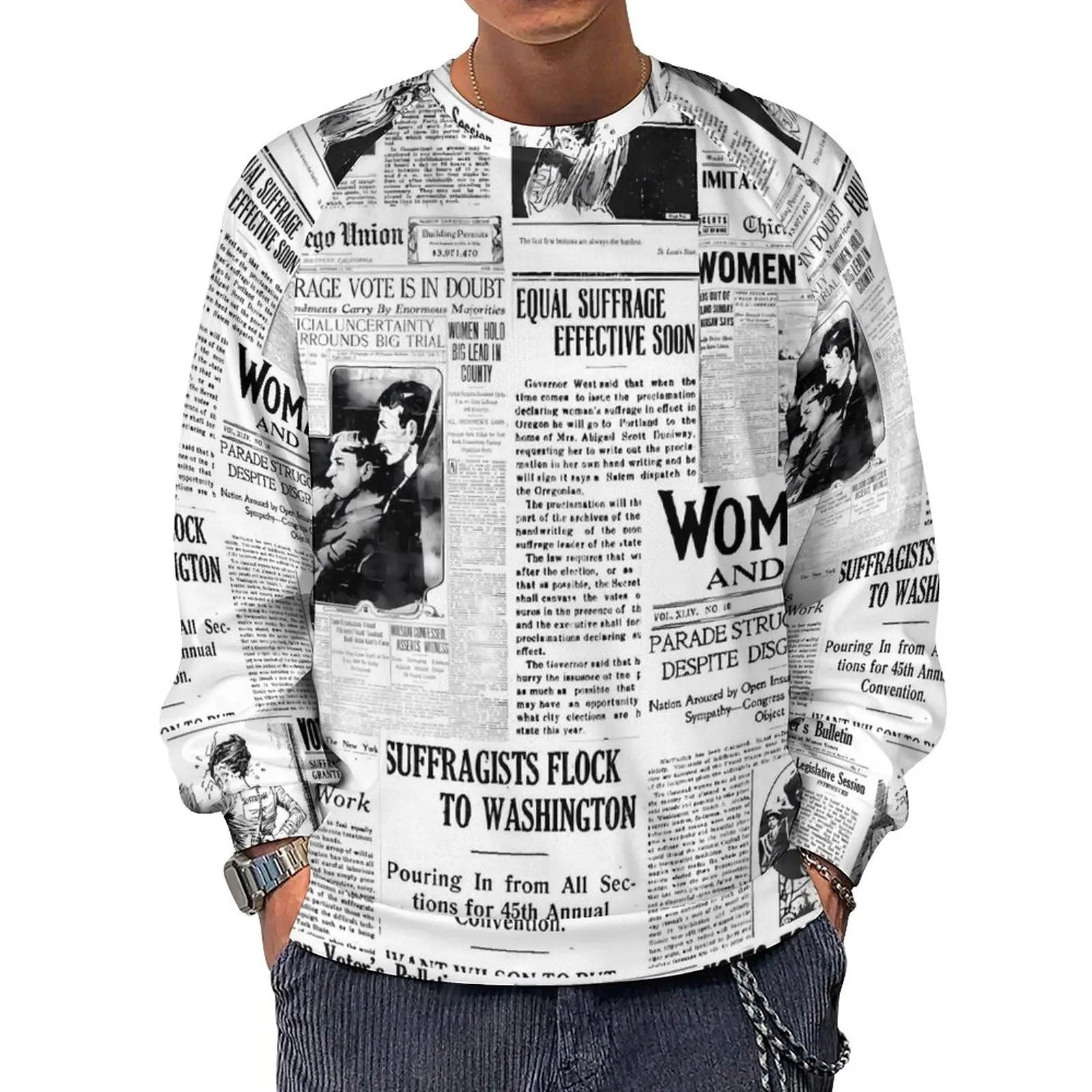 

Newspaper Print Streetwear Sweatshirts Autumn Making America Great Y2k Fun Hoodies Unisex Oversized Fashion Print O Neck Hoodie