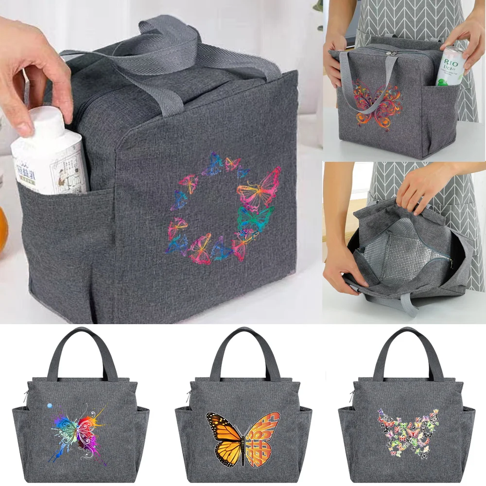 

Butterfly Printing Insulated Lunch Bag Cooler Bag Thermal Portable Luncheon Box Ice Pack Tote Food Picnic Bags Work Lunch Packs