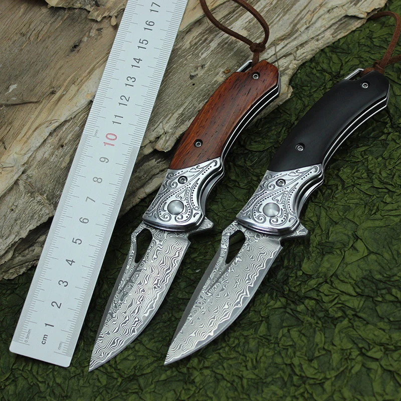 

New High Hardness Damascus folding Knife Outdoor hiking self defense fruit knives Survive gadget Multi Tool