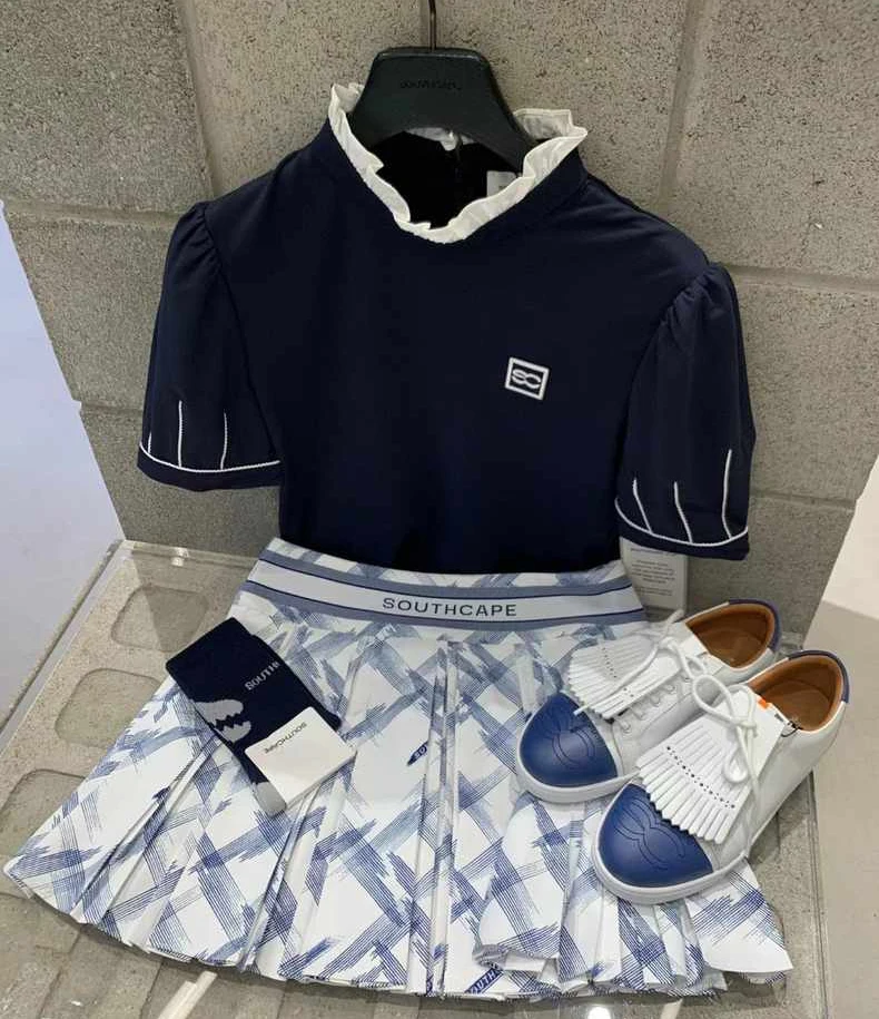 

2023 Korean Golf Clothing Ladies Stand Collar Fashion Elegant Atmosphere Sense New Lace Sports Short Sleeve T-shirt