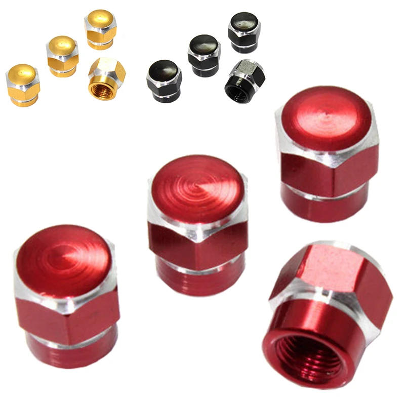 

4 Red Hex Aluminum Alloy Wheel Tire Pressure Air Stem Valve Caps For Auto-Car-Truck