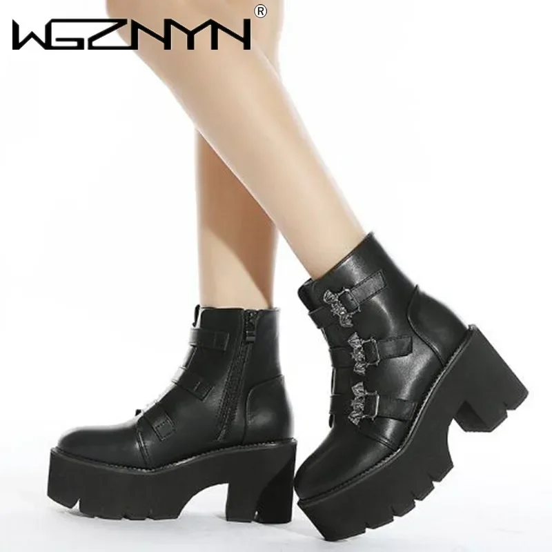 Роскошные женские мотоциклетные ботинки в стиле панк на платформе туфли толстом