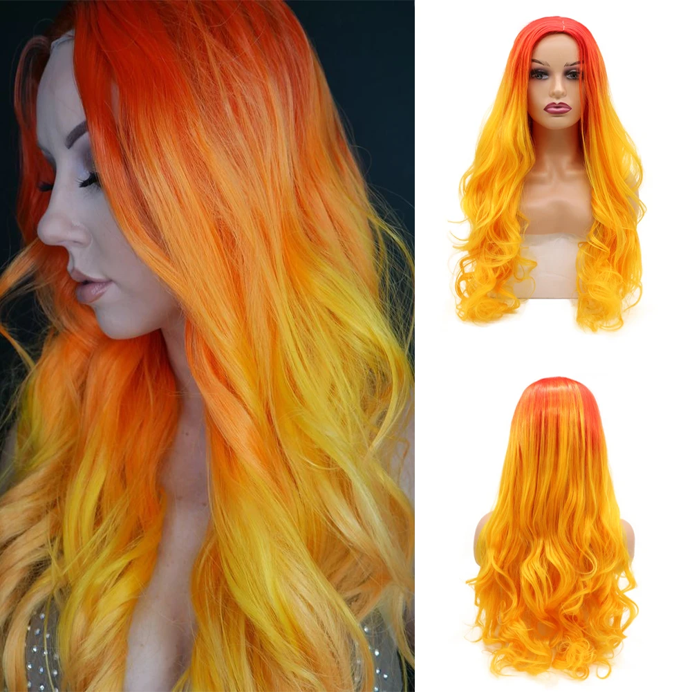Парик женский длинный термостойкий синтетический модный для косплея с желтыми