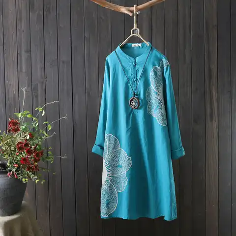 Shirts for Women Y2k Tops Cotton Casual Embroidery Autumn Fashion Clothes Vintage Ethnic Style Streetwear Women Clothing