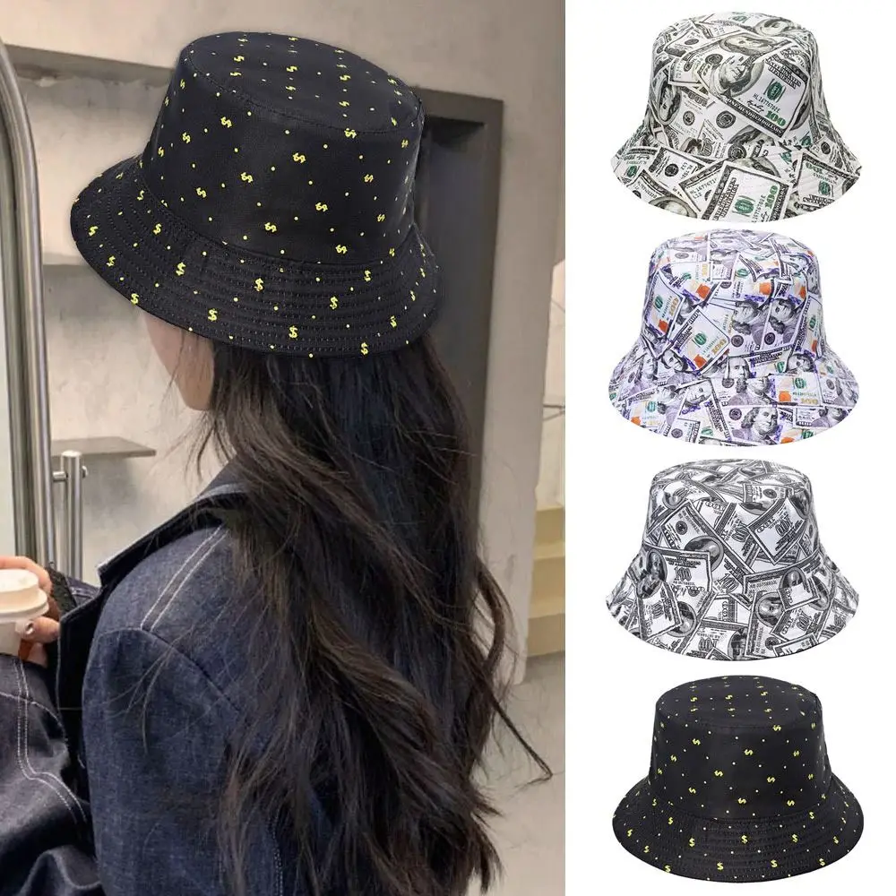 

Daily Double-sided Wide Brim Dollar Graffit Bucket Hat Basin Cap Sun Cap Fisherman Hat