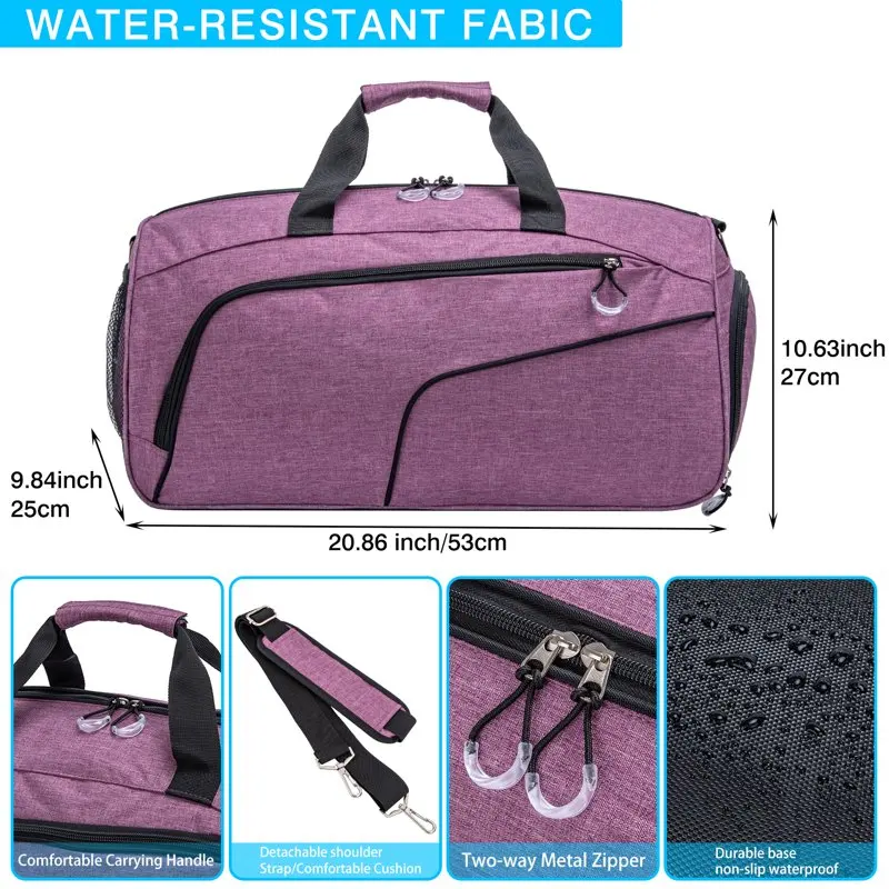 Sports Gym Bag with Shoes Compartment for Men Women Purple