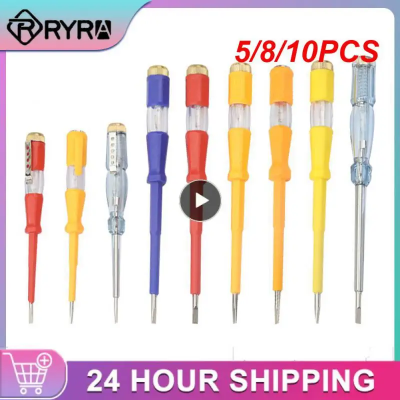 

5/8/10PCS Screwdriver Copper Cap Current Test Testing Pencil Light Weight Compact Structure Hardware Tools Electrician Special