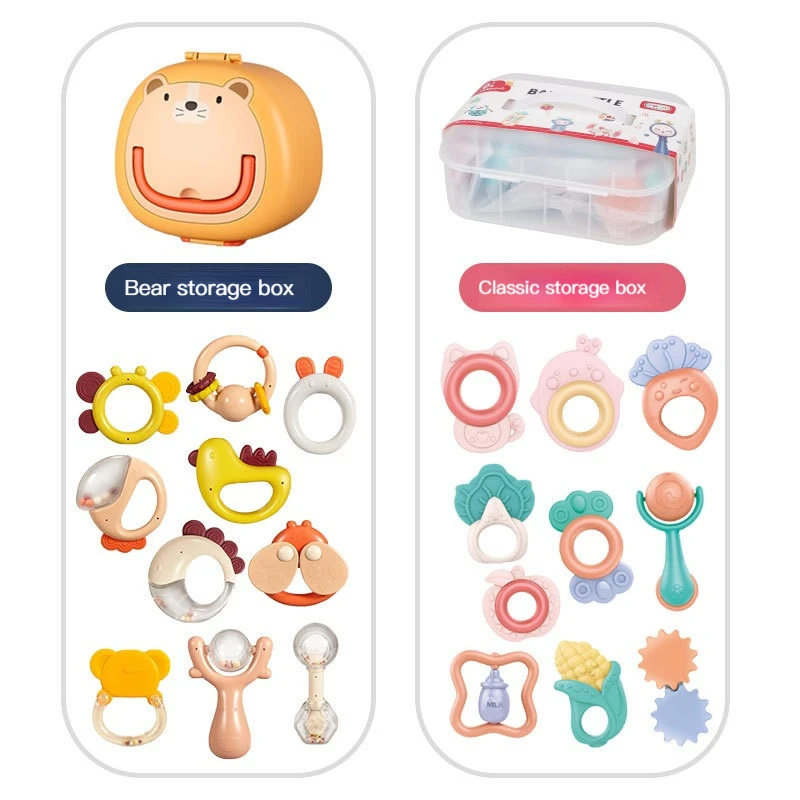 

Baby ringing toy set newborn hand ringing gift box baby tooth glue can be boiled storage box bell toy comfort bite glue can be b