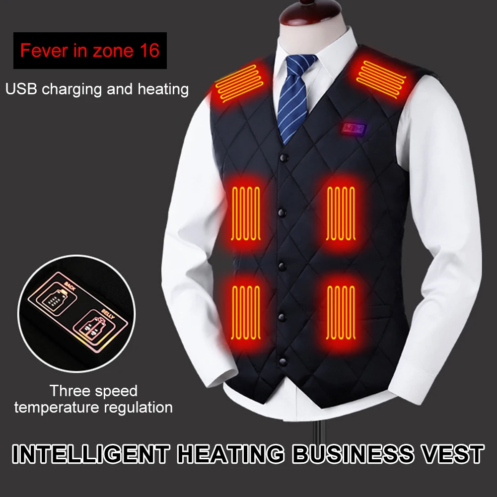 

16 Places Zones Heated Vest 3 Gears Heated Vest Coat USB Charging Thermal Electric Heating Clothing Women Men for Camping Hiking