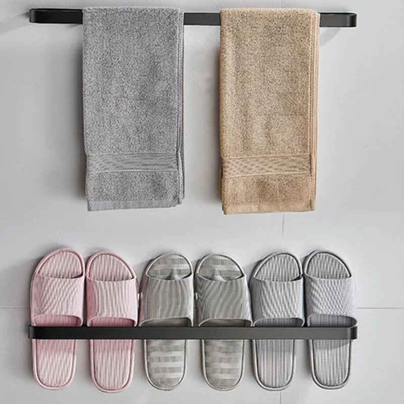 

Aluminum Slipper Rack Wall Mount Bathroom Bedroom Shoes Hanging Holder Organizer Toilet Walls Door Towel Shelf Storage Supplies