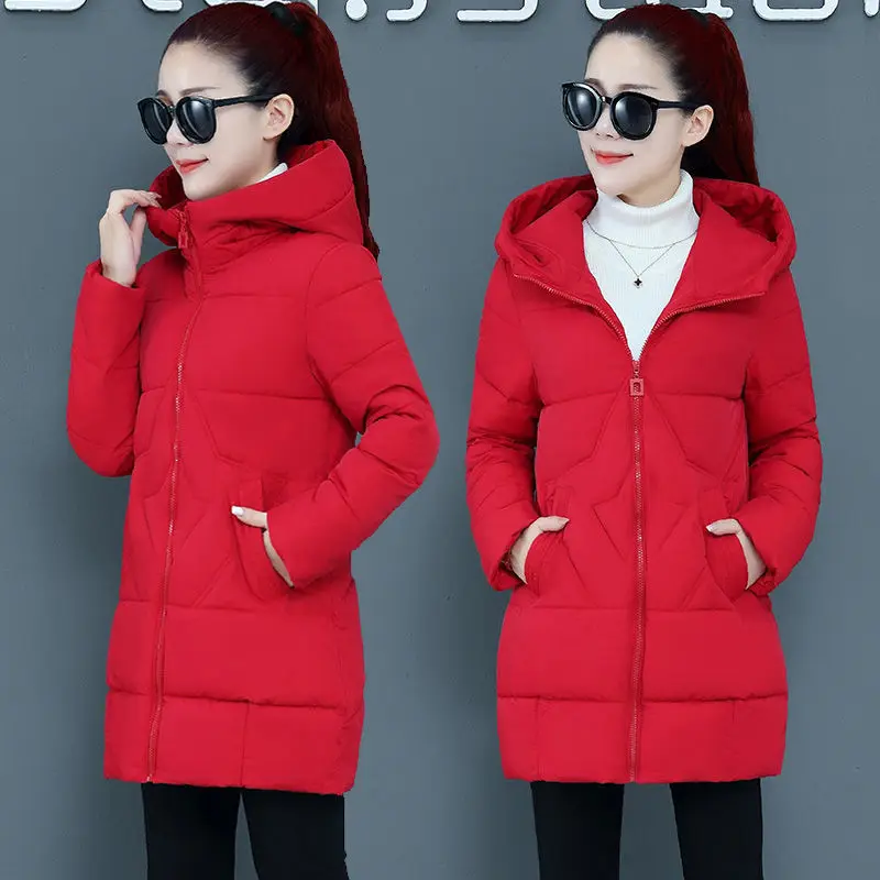 Winter Women's Coat Hooded Mid-length Padded Jacket Jacket Warmth Loose Plus Size Korean Fashion Free Shipping Wholesale New