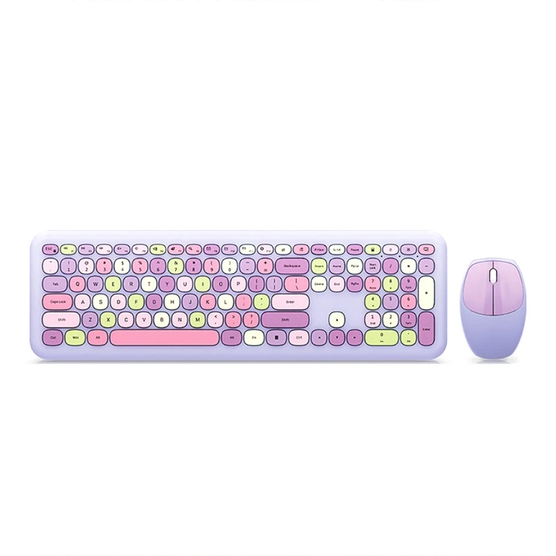 

2.4G Wireless Keyboard And Mouse Combination Pink Multi-Color Mute 110 Keys Wide Compatibility Easy To Operate