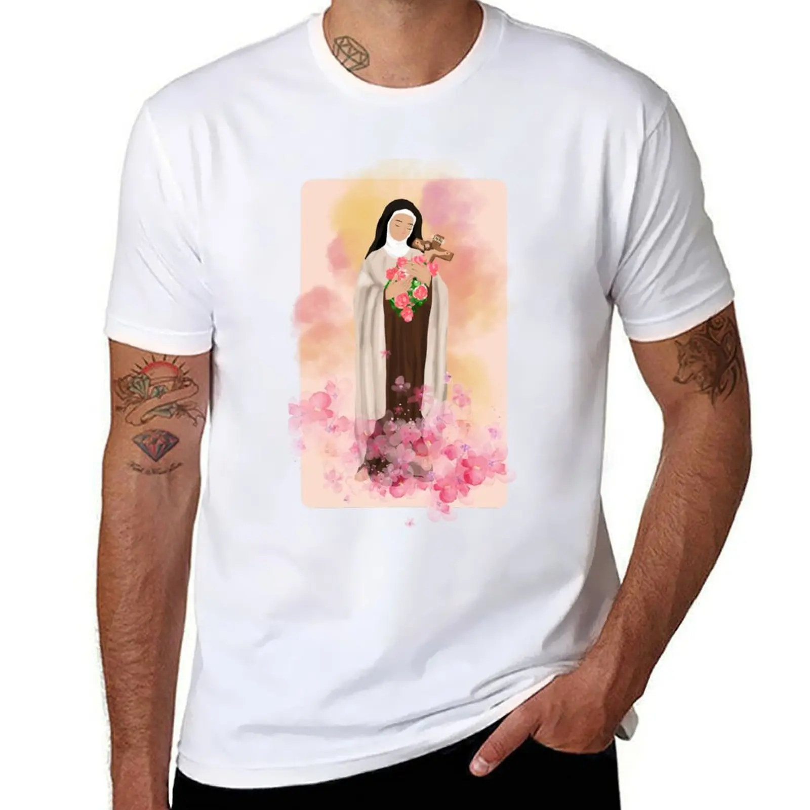 St. Therese of Lisieux catholic illustration T-Shirt oversized t shirt anime funny costumes men