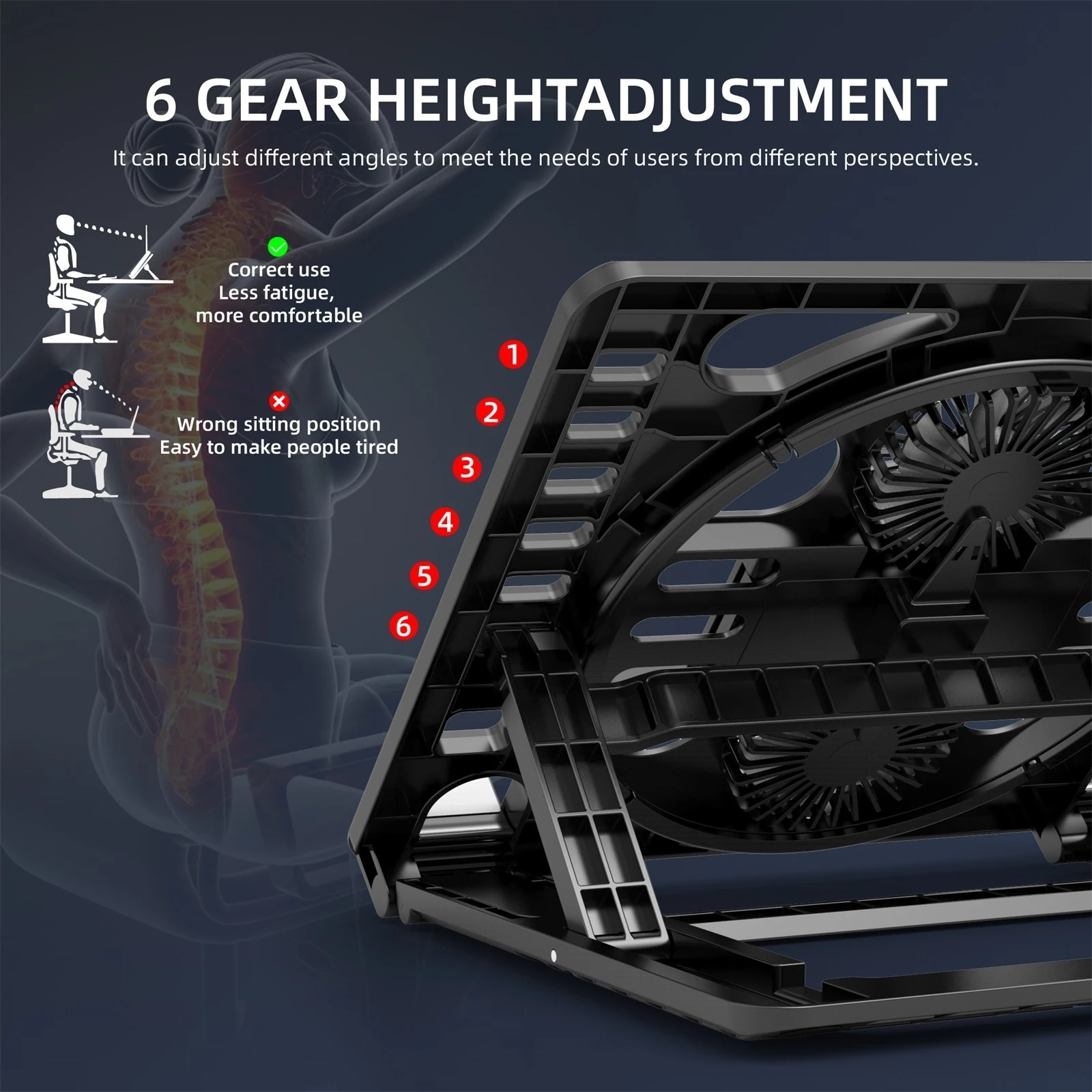 Охлаждающая подставка HAWEEL для ноутбука регулируемая настольная игрового с RGB