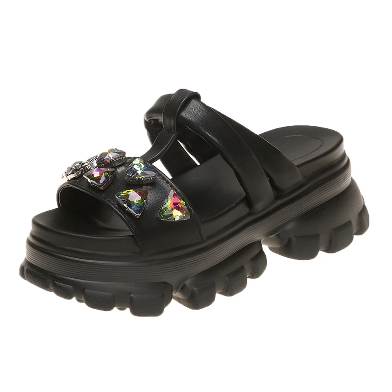

Women's Summer Platform Slippers 2022 New High Heel Sandals Flip Flops Women Outdoor Beach Slides Ladies Wedges Crystal Slippers