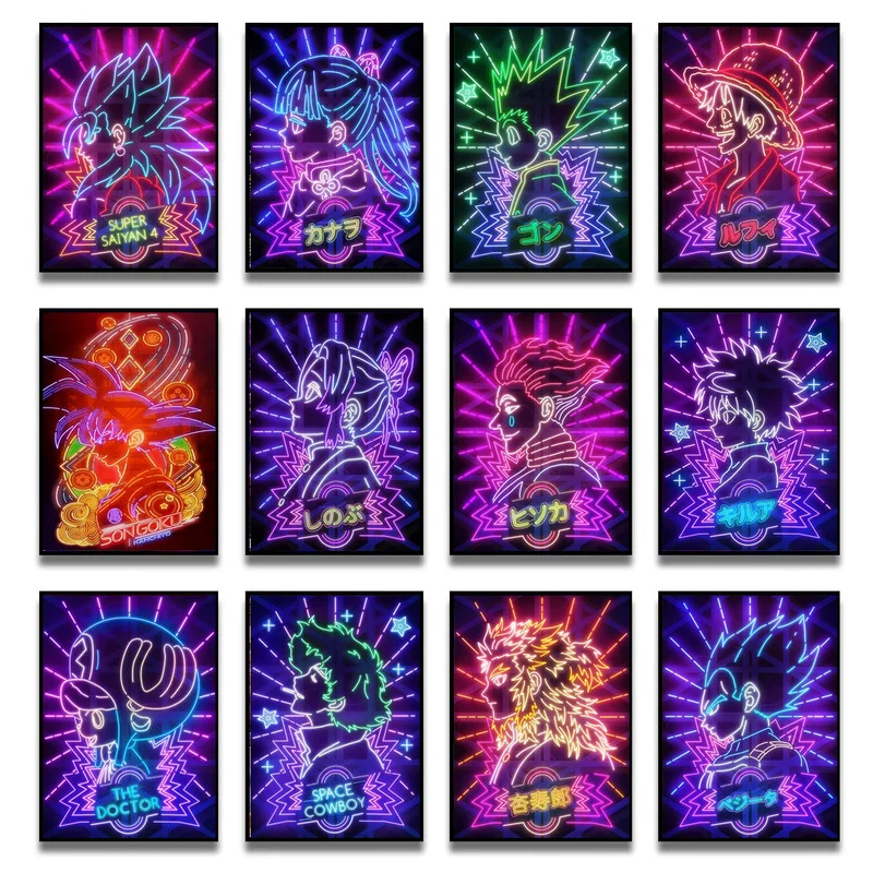 

Banidai Neon Anime Canvas Painting Dragon Ball Goku Demon Slayer Pirate Captain Posters and Prints Wall Pictures for Home Decor