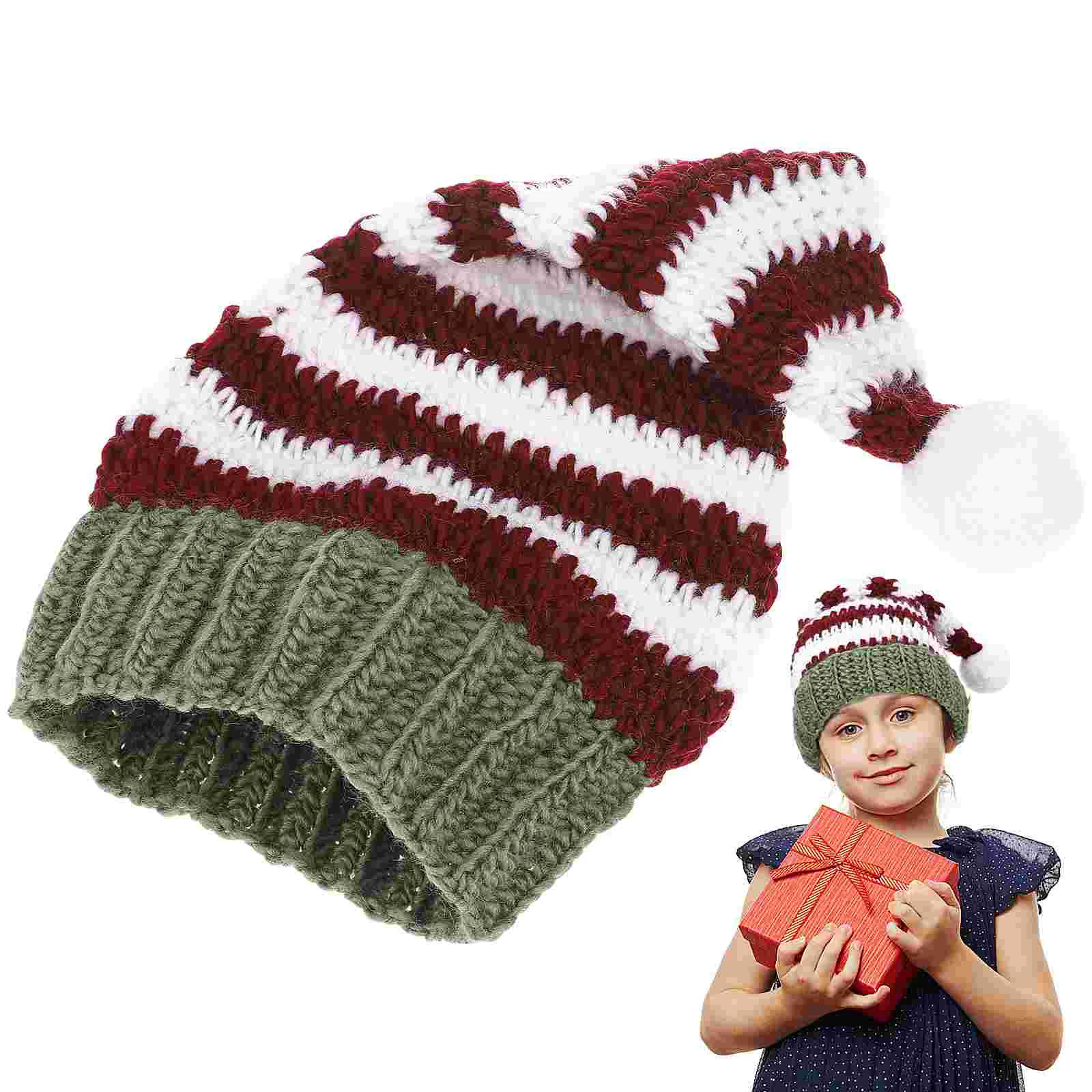 

Christmas Knitted Hat Warm Kids Hats Long Tail Woolen Child-parent Yarn Costume Bonnet