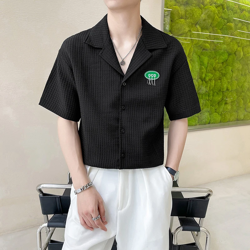 Summer Plaid Thin Shirts for Men Short Sleeve Fashion Korean Casual Shirt Large Lapel Tops Streetwear Social Party Men Clothing