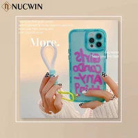 cute cartoon wrist lanyard phone case for iphone 11 12 13 pro max xr x xs 7 8 plus graffiti emoticon shockproof soft tpu cover