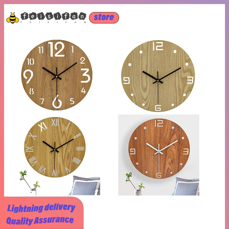 

Creative European Walnut High Quality Wall Clock Wood Grain Art Pointer Wall Clock Modern Design Wooden Home Decoration Craft