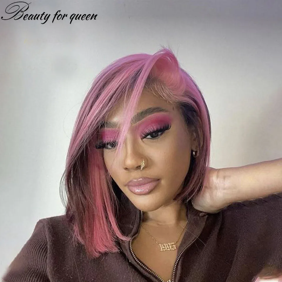 

Ombre Brazilian Remy Hair HD Transparent Lace Frontal Wigs Short Bob Lace Front Human Hair Wigs For Black Women Natural Hairline