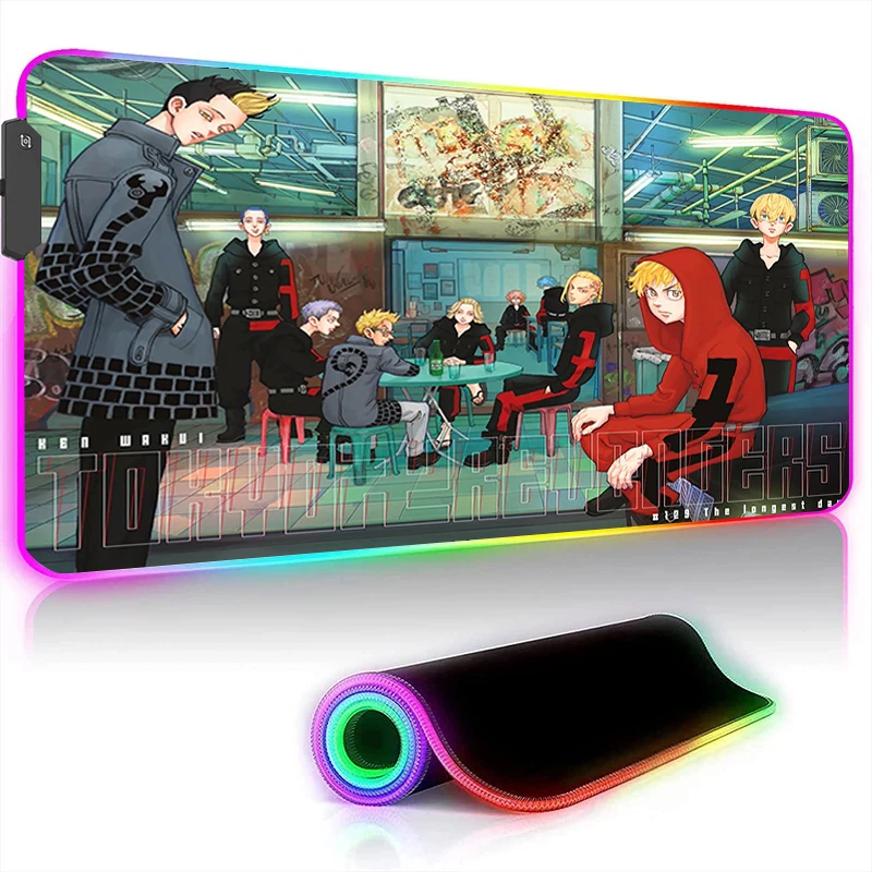 

Игровой коврик для мыши 900x400, коврик для мыши с токийским мстителем, игровой светодиодный Rgb Офисные аксессуары, Настольный коврик, игровые к...