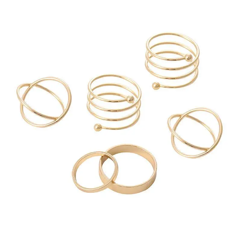 

6 Piece Geometric Metal Ring Set Fashion Simple Smooth Punk Rings Ladies Girls Party Jewelry Wholesale
