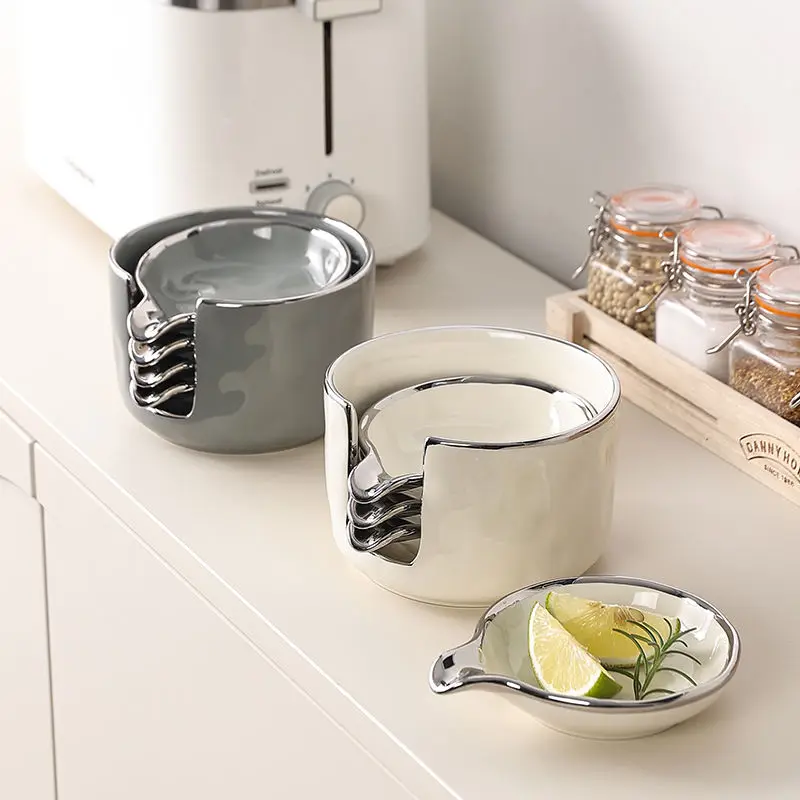 

Modern Light Luxury Small Dish Exquisite High Appearance Level Ceramic Hot Pot Dry Dish Dipping Dish Oil and Vinegar Flavor Dish
