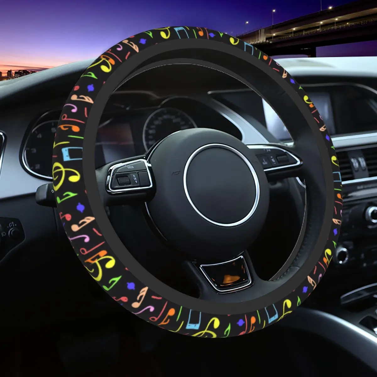 

Musical Note Car Steering Wheel Cover 37-38 Anti-slip Colorful Steering Wheel Protective Cover Car-styling Car Accessories
