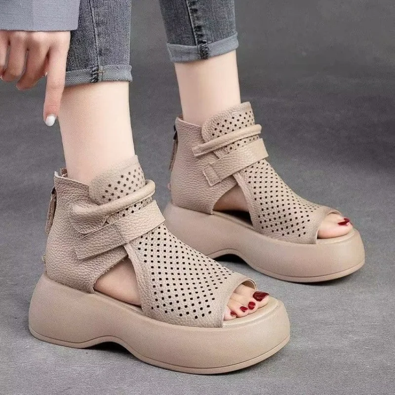 

сандали женские босоножки на платформе сандалии для девочек босоножки для девочки туфли на платформе тапки женские Сандалии на толстой подошве, увеличивающие рост, с вырезами, в римском стиле, роскошная женская обувь