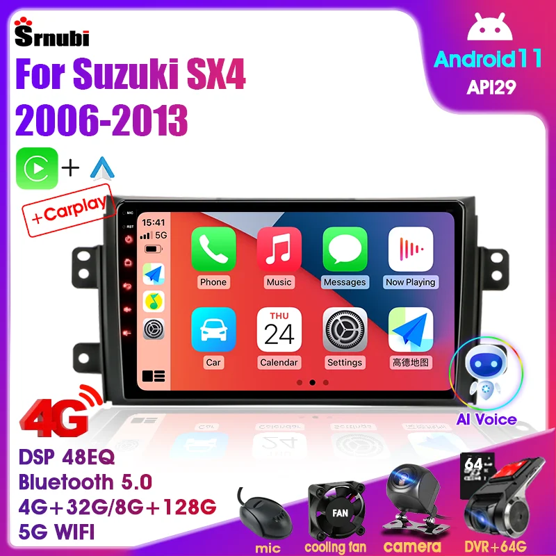 For Suzuki Sx4 2006-2013 Fiat Sedici 2005-2014 Multimedia Video Player Navigation 2din Carplay Stereo Audio