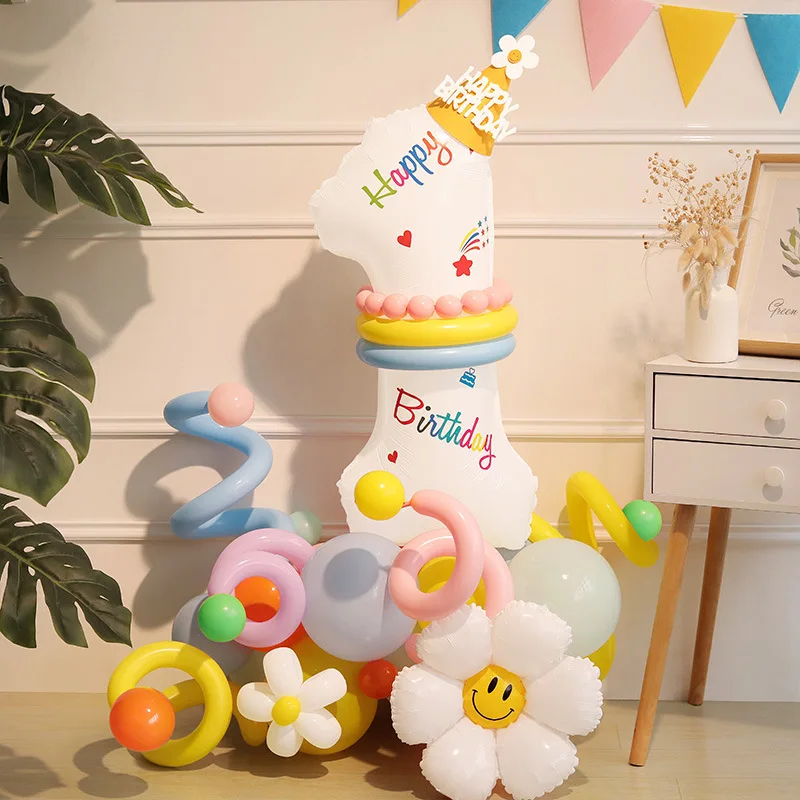 

41Pcs Birthday Balloon Kits Daisy Flower Balloon 32 inch White Number Balloon for First Birthday Party Decorations Kids Party