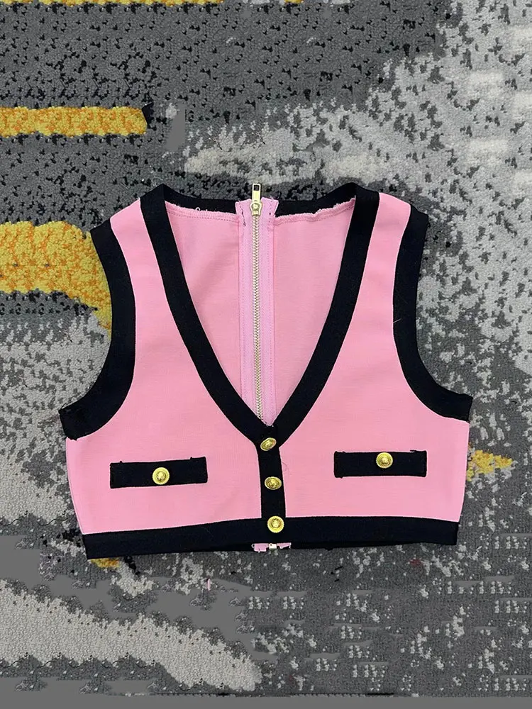 Женский Комплект из 3-х предметов Привлекательный розовый бандажный мини-костюм