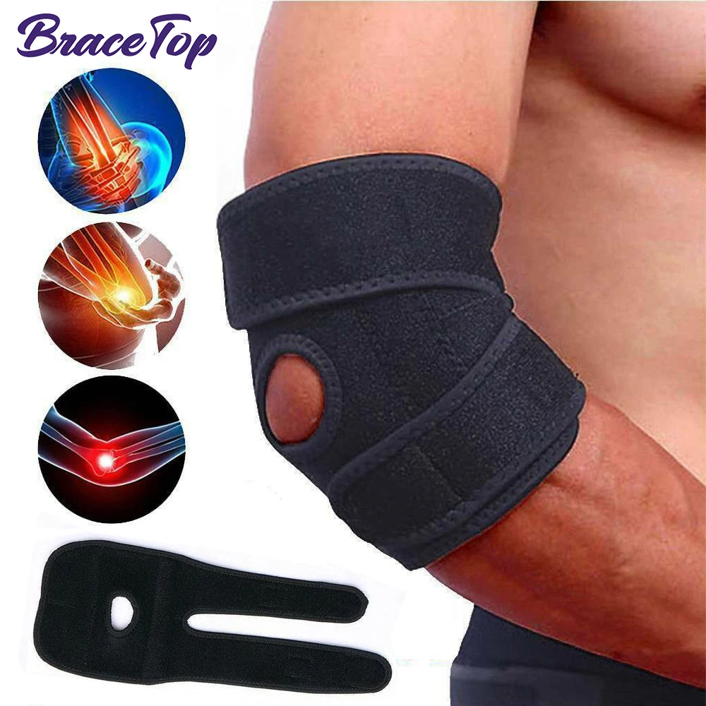 BraceTop 1 PC Elbow Support, Elastic Pain Band Wrap Arm Brace Adjustable Arthritis Bandage Muscle Protective Gym Elbow Support